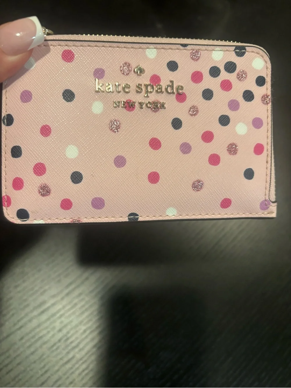 kate spade Pink Polka Dot L Zip Card Holder